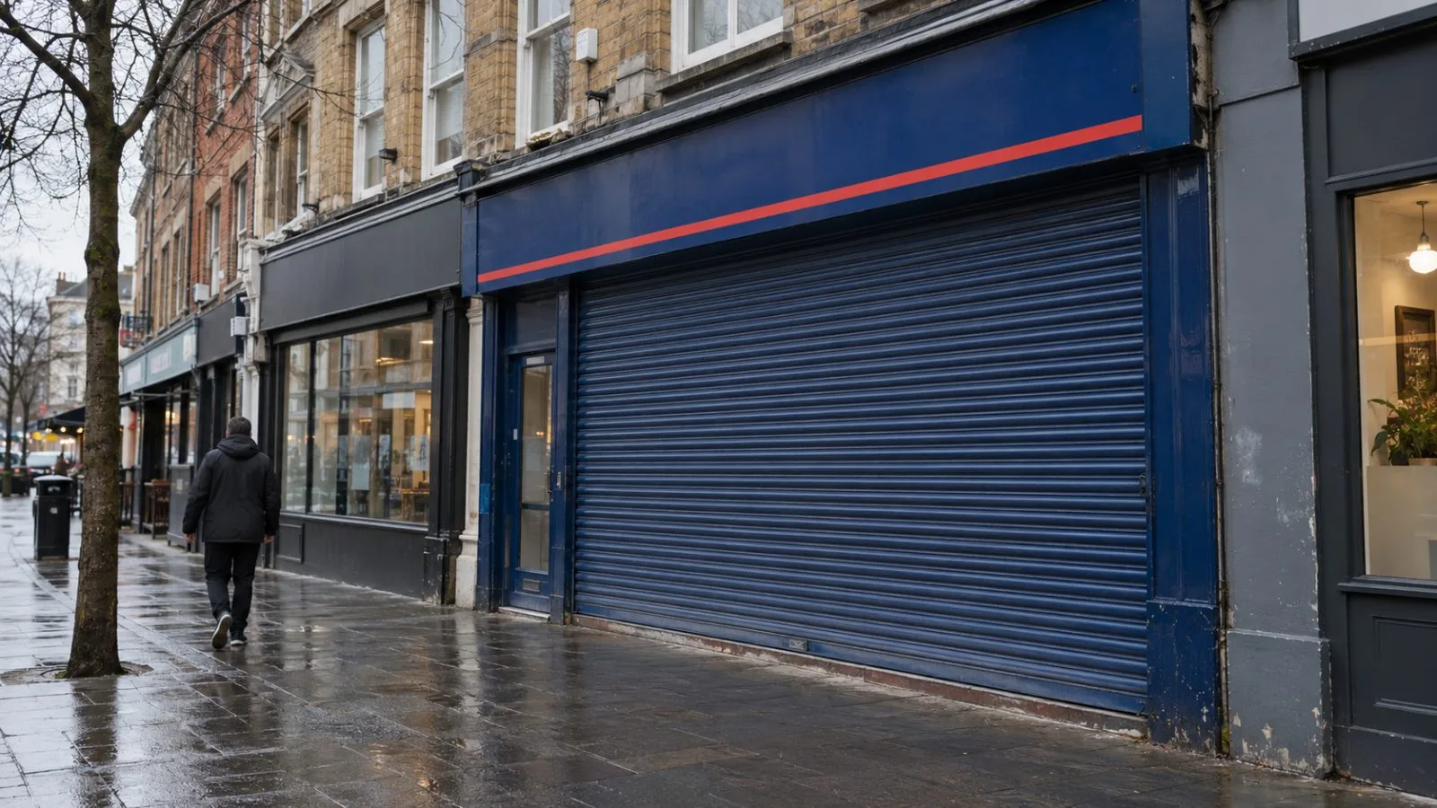 A betting shop stands shuttered on a London high street on an overcast morning (AI-generated image / EconoTimes)
