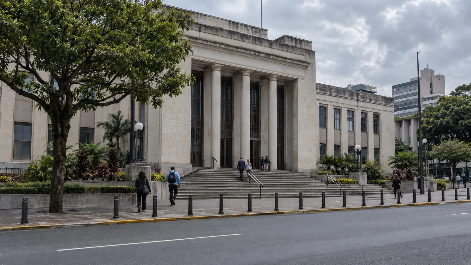 Pedestrians pass the Supreme Court of Justice in San José, Costa Rica. (AI-generated image / EconoTimes)