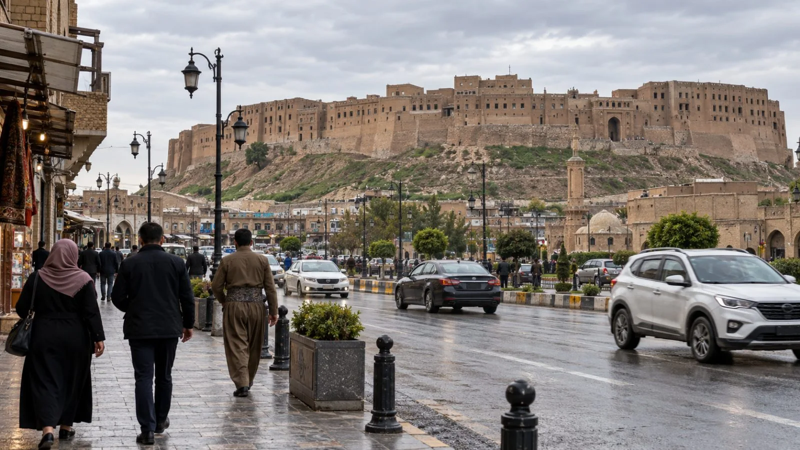 Pedestrians walk beneath Erbil Citadel in Iraq's Kurdistan Region. (AI-generated image / EconoTimes)