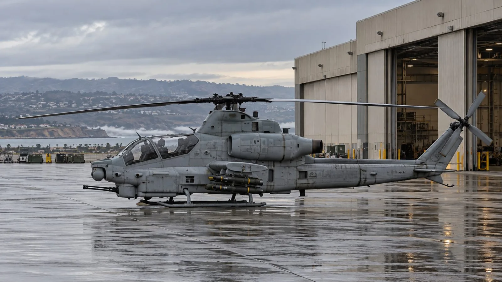 An AH-1Z Viper sits on the flight line at Marine Corps Air Station Miramar in San Diego. (AI-generated image / EconoTimes)