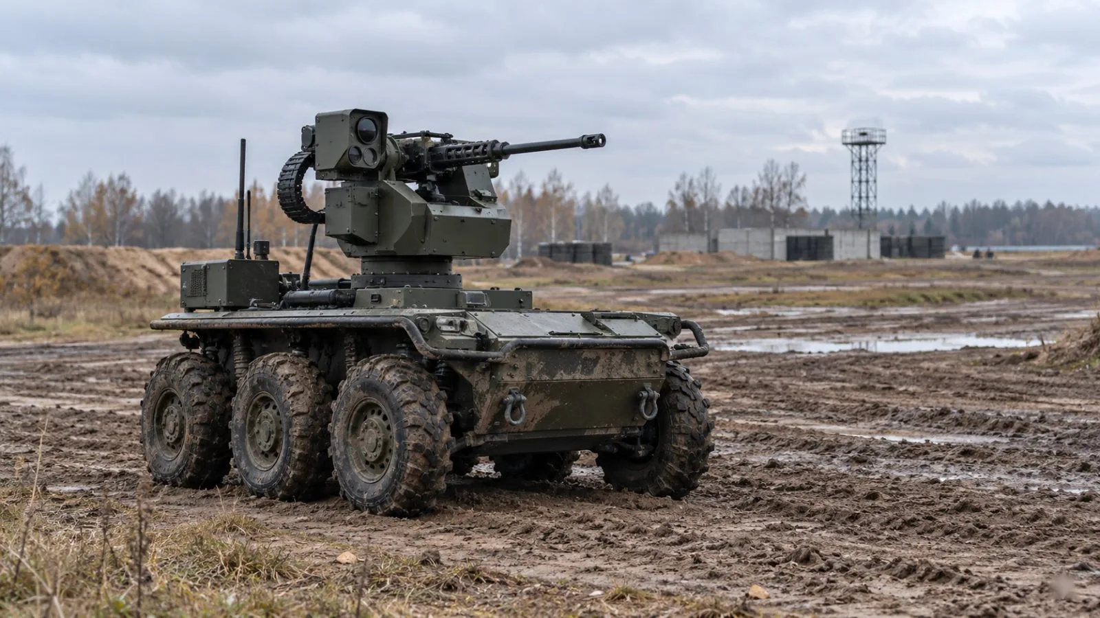 A GEREON vehicle with a SABER module sits at a Kyiv test site. (AI-generated image / EconoTimes)