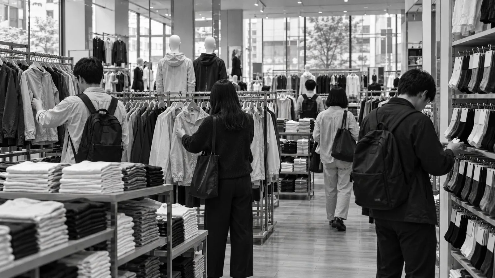 Shoppers browse jackets and socks inside a Uniqlo store in Tokyo, Japan. / EconoTimes.ai