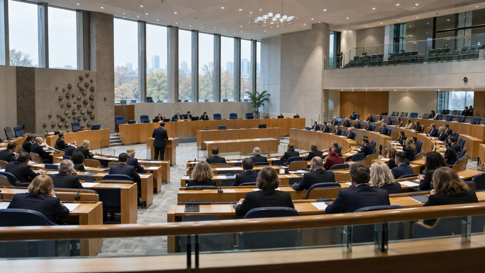 Lawmakers listen during a debate in the Dutch House of Representatives in The Hague. (AI-generated image / EconoTimes)