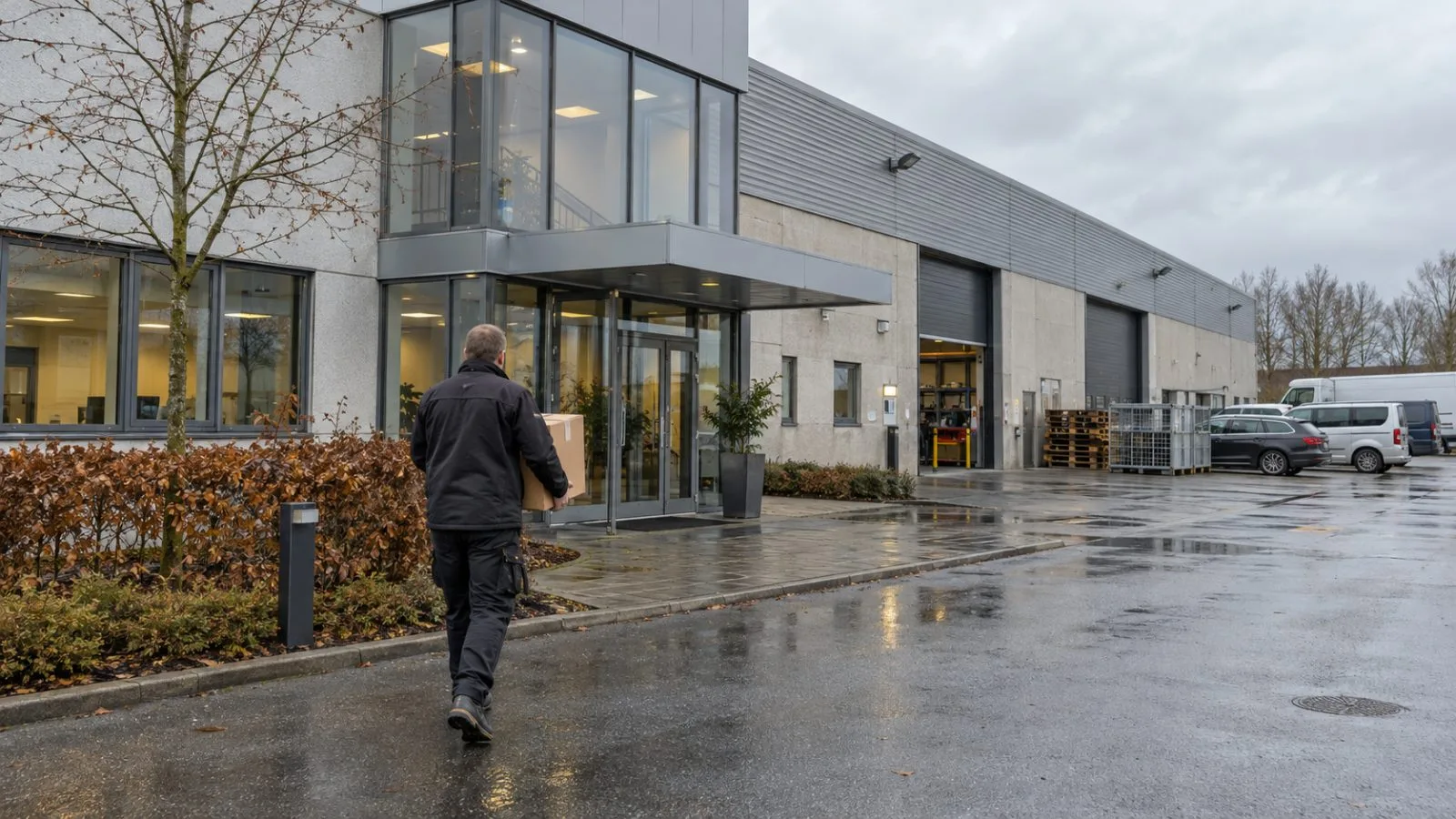 A worker carries a carton outside industrial premises in Ringsted, Denmark. (AI-generated image / EconoTimes)