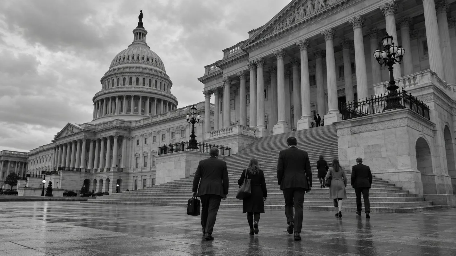 Staff members walk toward the U.S. Capitol in Washington on a cloudy afternoon. (AI-generated image / EconoTimes)