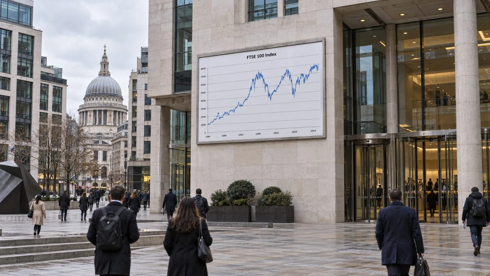 Pedestrians pass the London Stock Exchange in Paternoster Square, London. / EconoTimes.ai