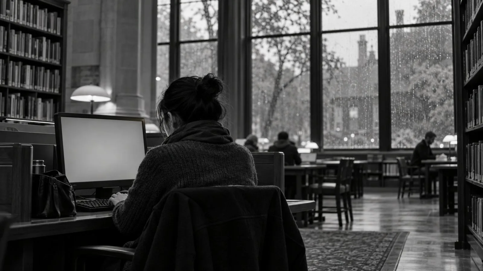 A job seeker uses a computer at a public library in Princeton, New Jersey (AI-generated image / EconoTimes)