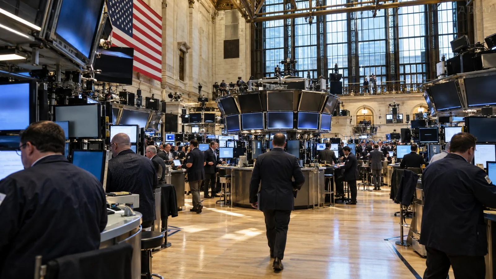 Traders move across the New York Stock Exchange floor on Wall Street in Manhattan. (AI-generated image / EconoTimes)