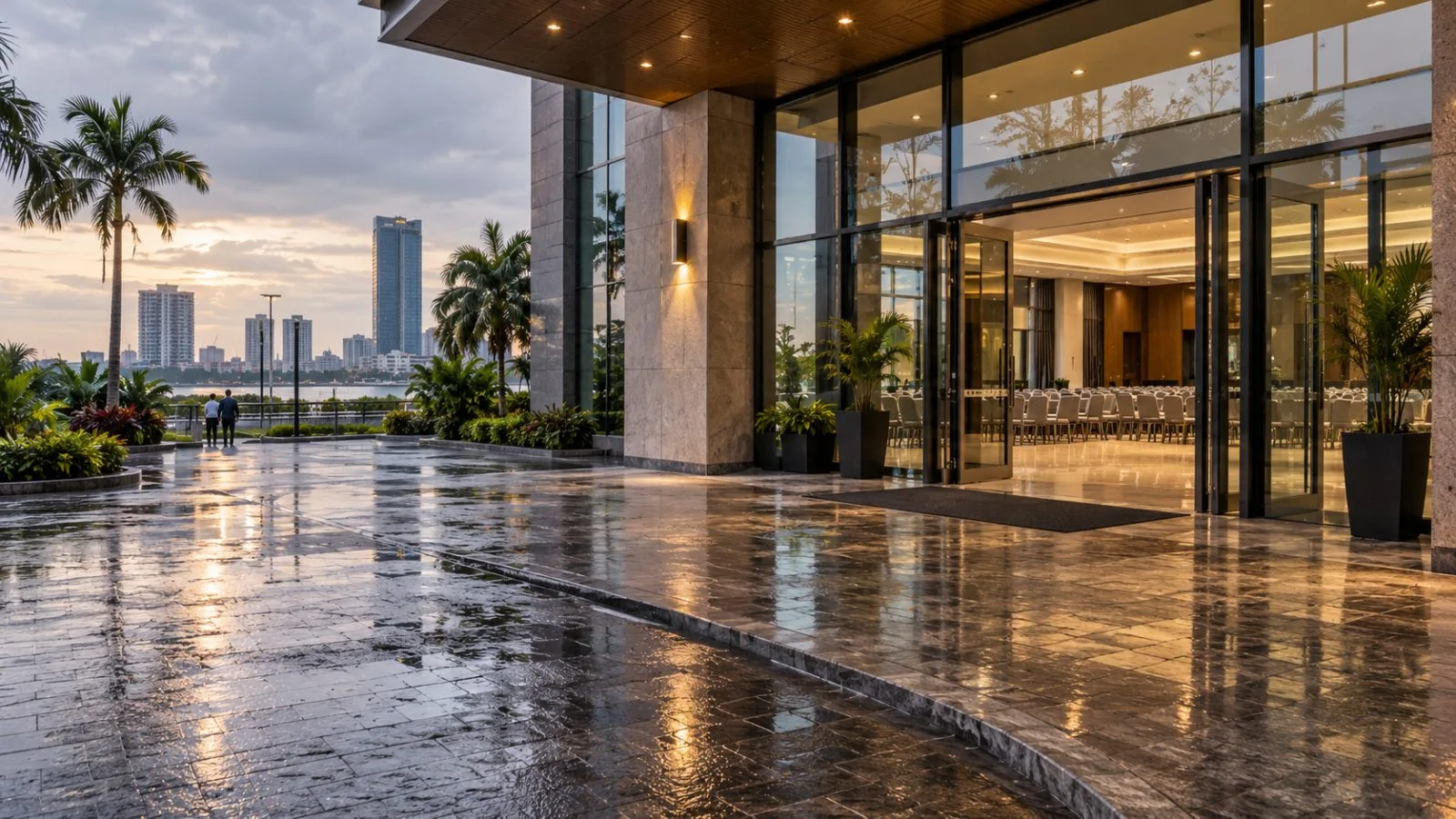 An empty conference hall sits inside an unbranded business venue in Lagos, Nigeria. (AI-generated image / EconoTimes)