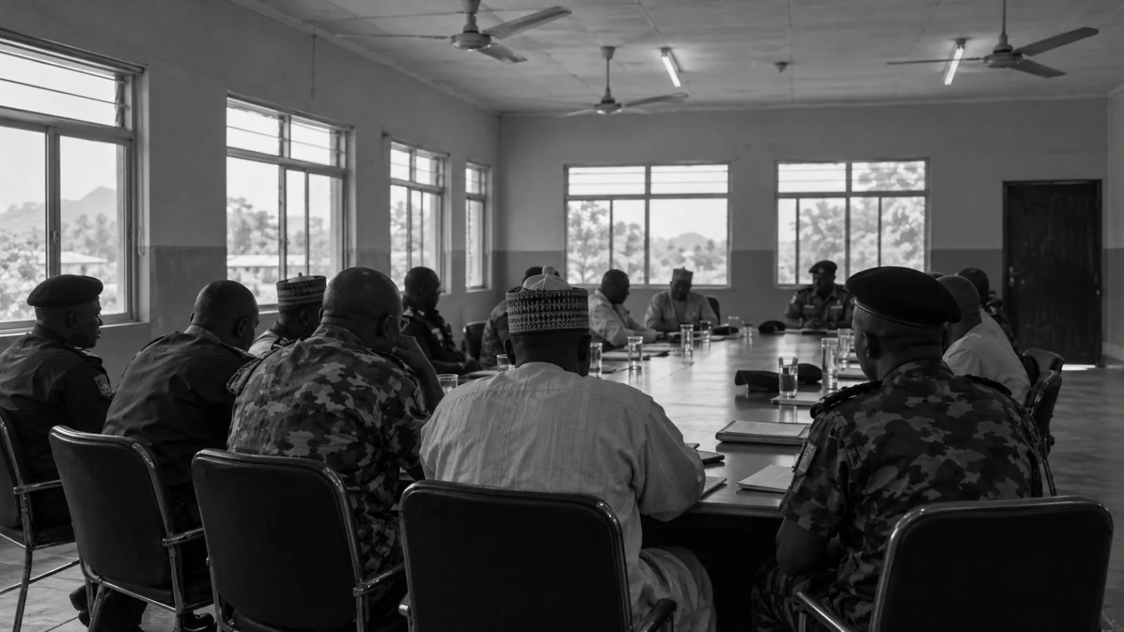 Security administrators meet in a conference hall in Yola, Adamawa State, Nigeria. (AI-generated image / EconoTimes)