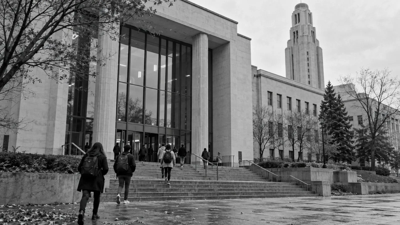 Students enter the Université de Montréal Faculty of Law in Montreal, Quebec. (AI-generated image / EconoTimes)