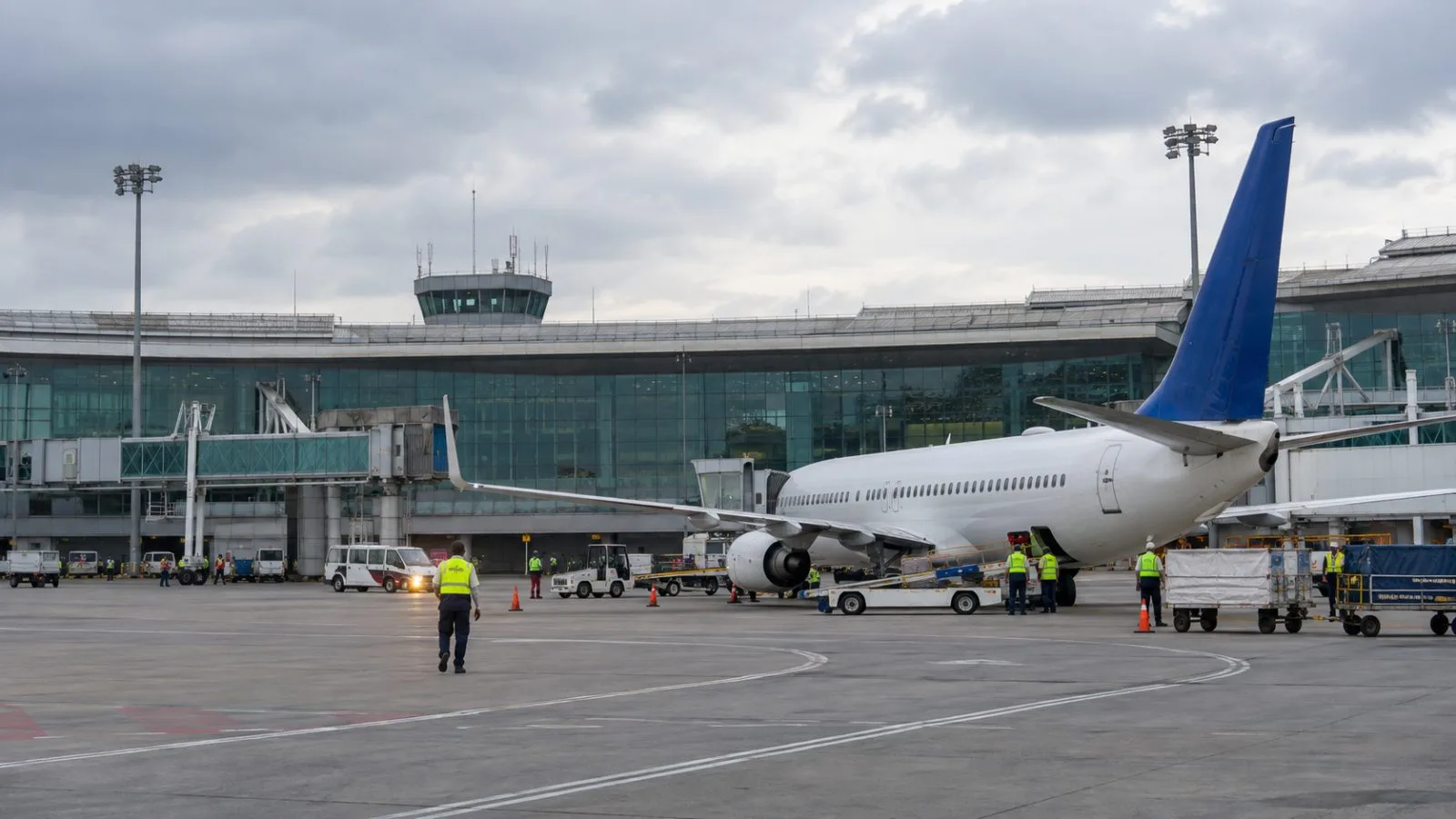 An aircraft stands on the apron at Nnamdi Azikiwe International Airport in Abuja. (AI-generated image / EconoTimes)