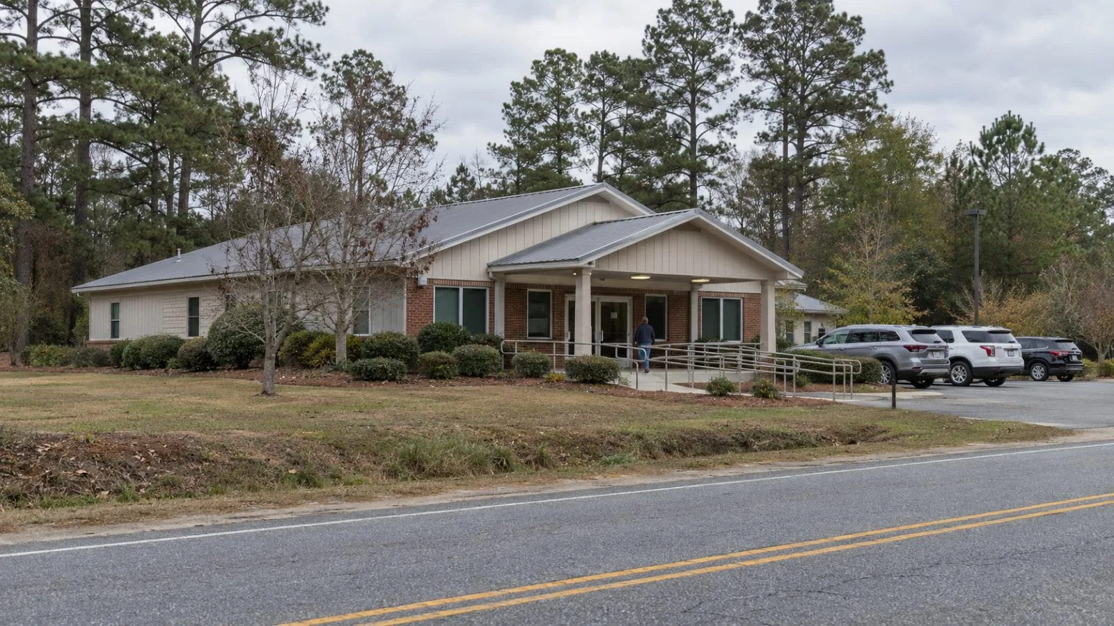 A community health clinic stands beside a rural road in South Carolina under an overcast sky. (AI-generated image / EconoTimes)
