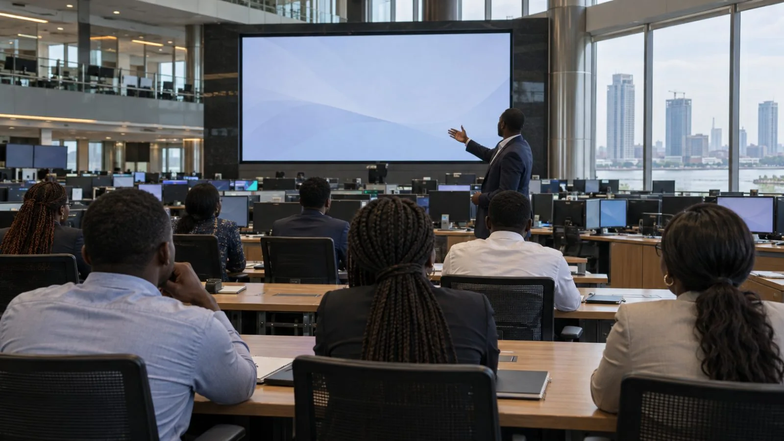 Students attend a financial literacy seminar on the trading floor in Lagos, Nigeria (AI-generated image / EconoTimes)