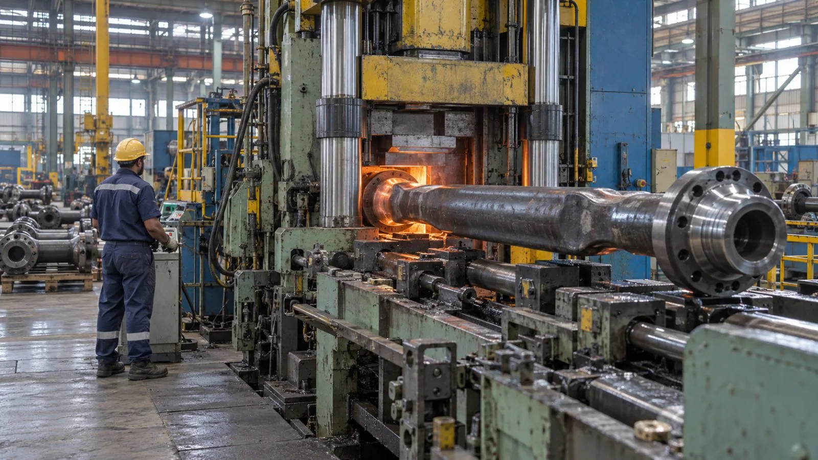 Steel axle beams move through a production line at an auto-parts plant in Jamshedpur, India (AI-generated image / EconoTimes)