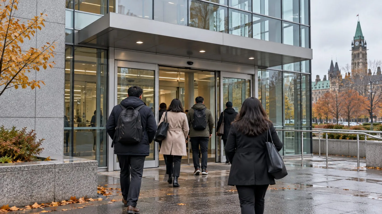 People enter a federal immigration office in Ottawa on an overcast morning. / EconoTimes.ai