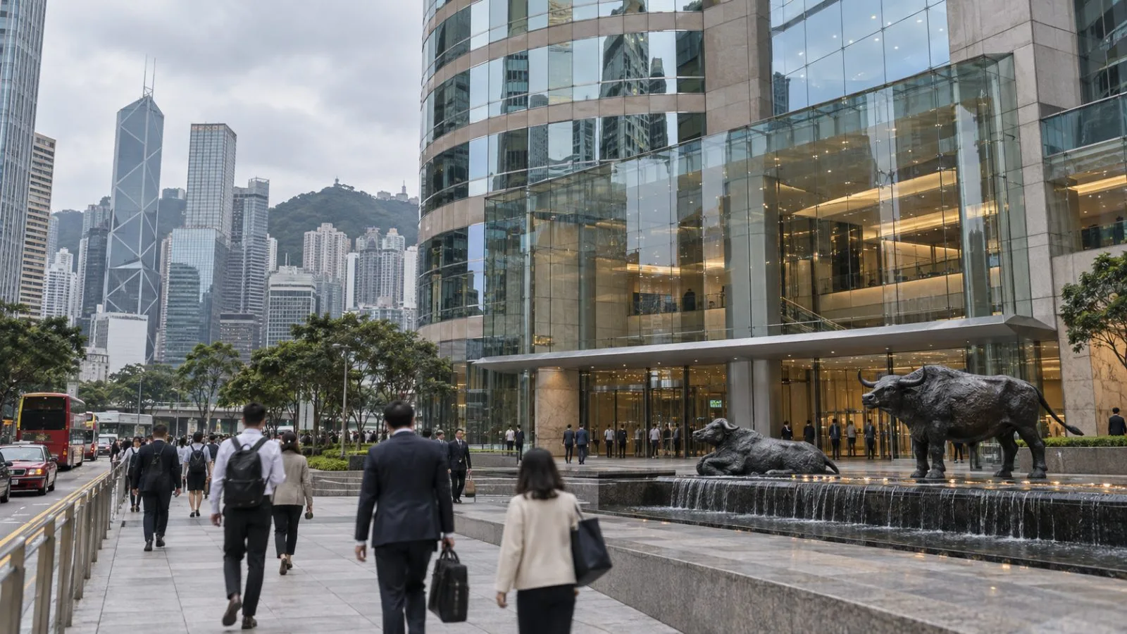 Pedestrians pass the Hong Kong Exchanges and Clearing building in Central, Hong Kong. (AI-generated image / EconoTimes)