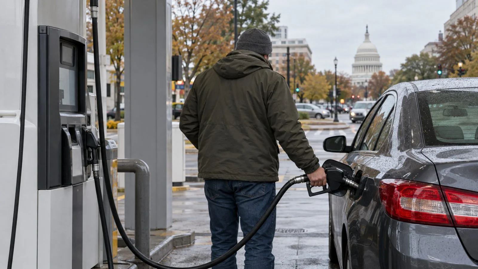 A motorist refuels a car at a gas station in Washington, D.C. (AI-generated image / EconoTimes)