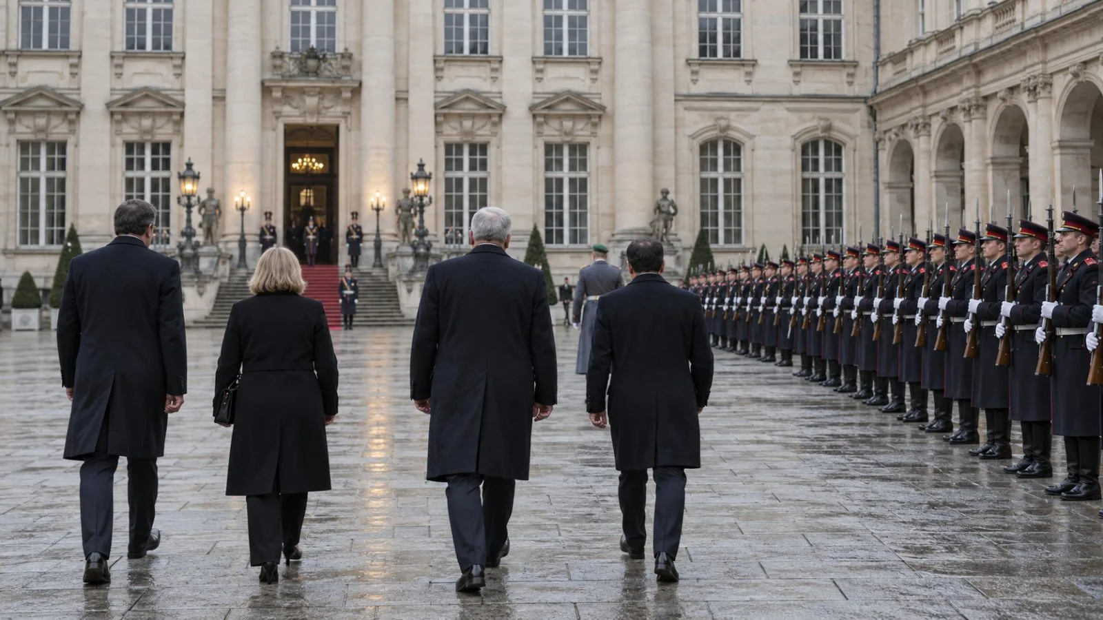A military honor guard stands during a presidential reception in Berlin, Germany. (AI-generated image / EconoTimes)
