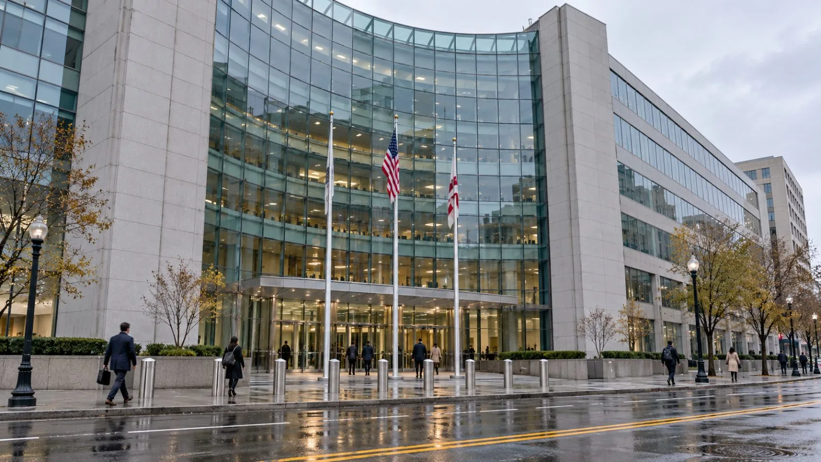 Glass facade of F5 Tower reflects the gray sky over downtown Seattle. / EconoTimes.ai