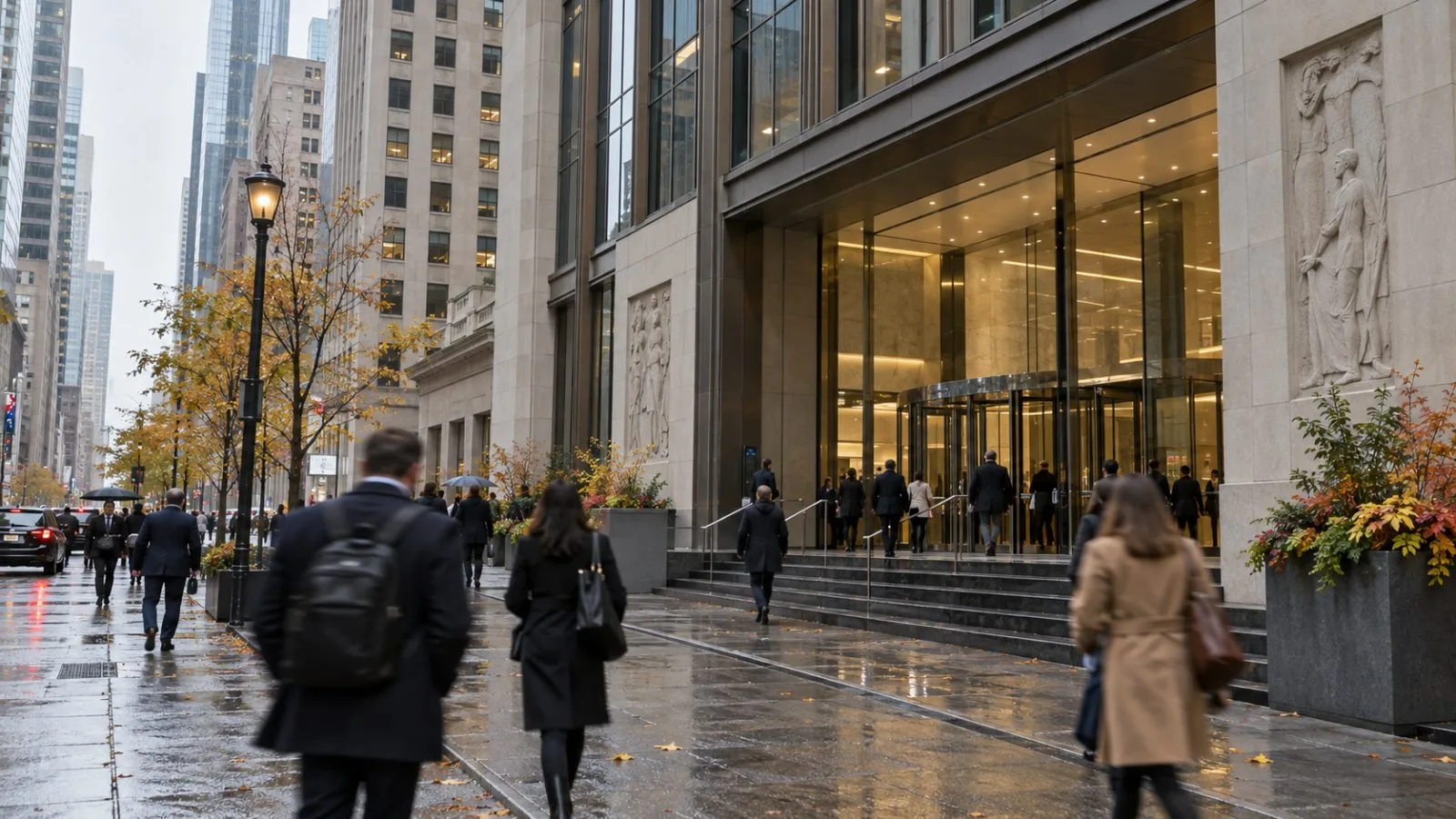 Commuters pass the Toronto Stock Exchange building in Toronto’s financial district. (AI-generated image / EconoTimes)