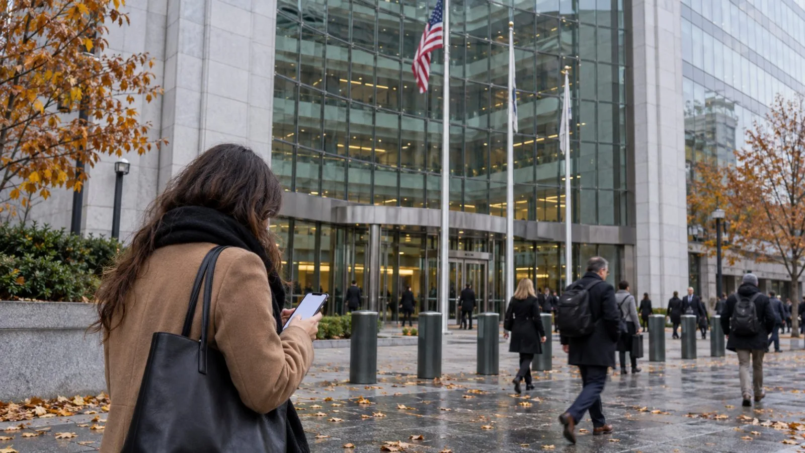 A pedestrian checks a smartphone outside the New York Stock Exchange in Manhattan. / EconoTimes.ai
