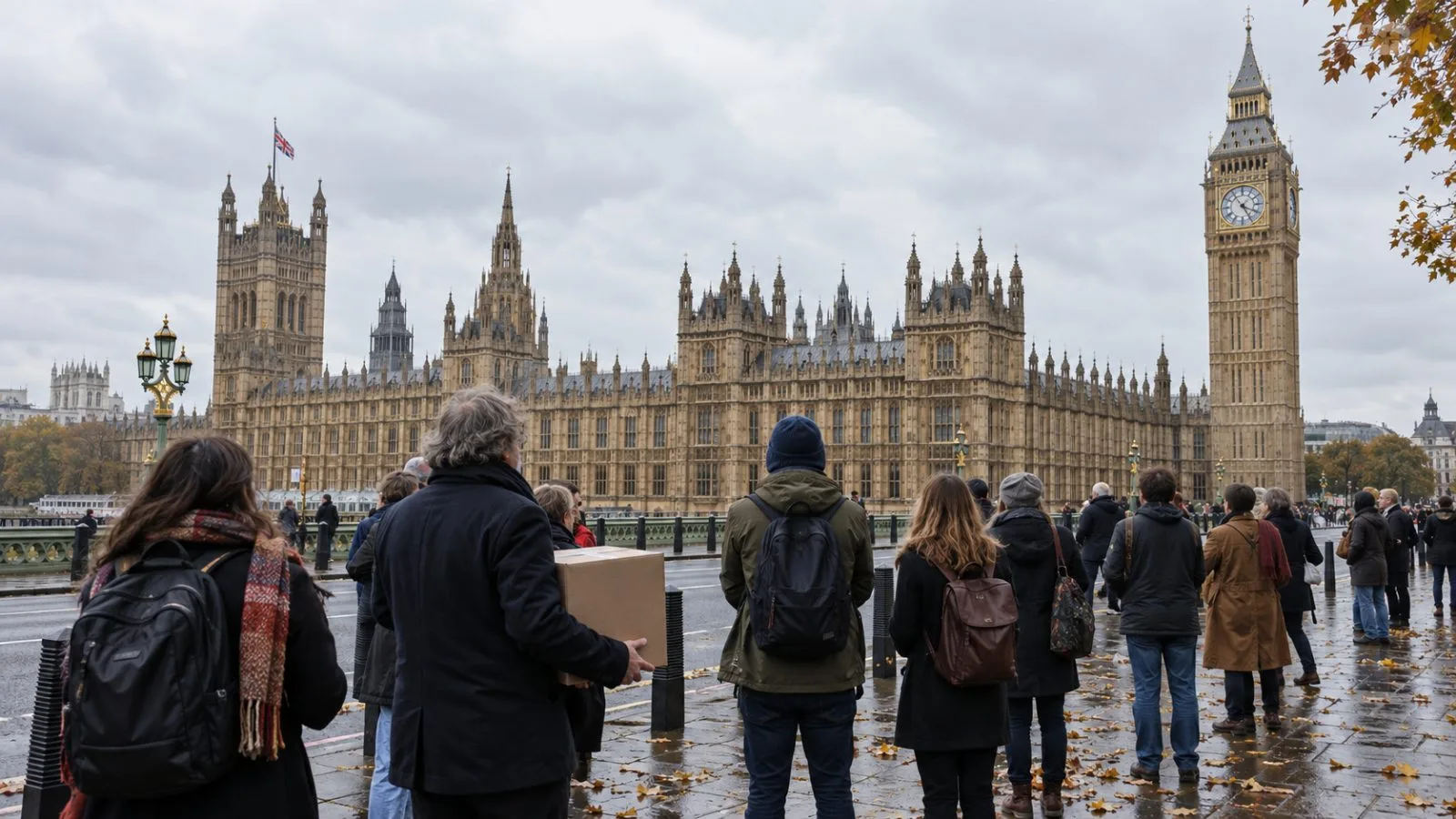 Campaign supporters gather outside the Palace of Westminster in London. (AI-generated image / EconoTimes)