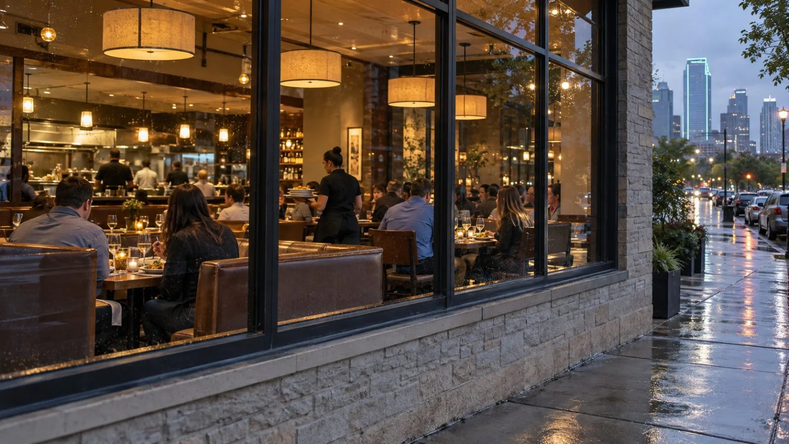 Customers dine during lunch service at a casual restaurant in Dallas, Texas. / EconoTimes.ai