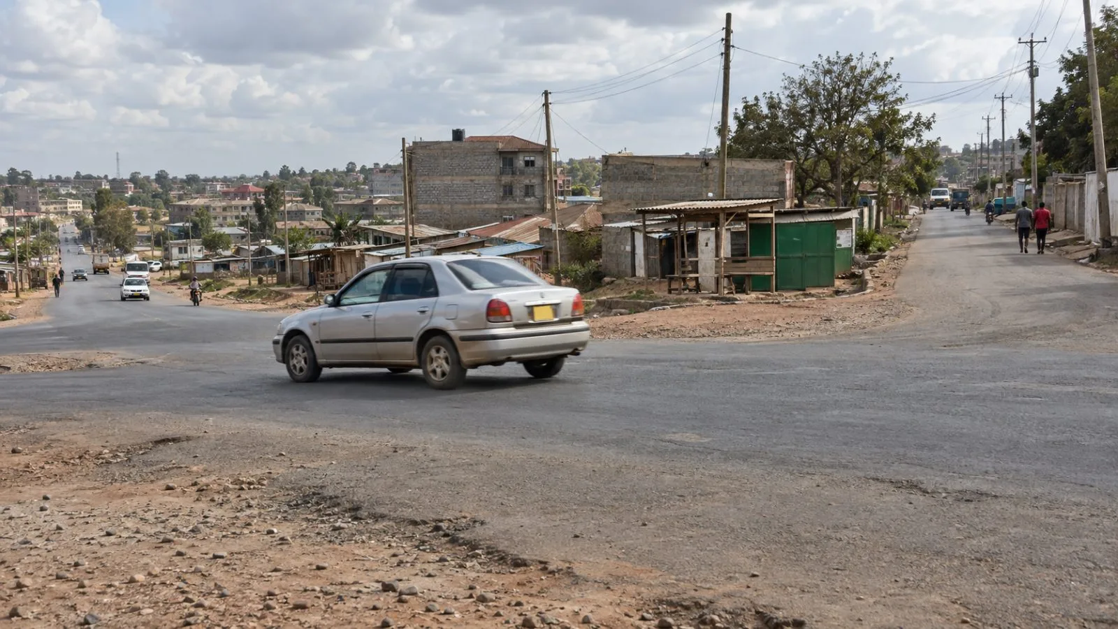 A taxi passes a roadside junction in Kamulu, on Nairobi’s eastern outskirts. (AI-generated image / EconoTimes)