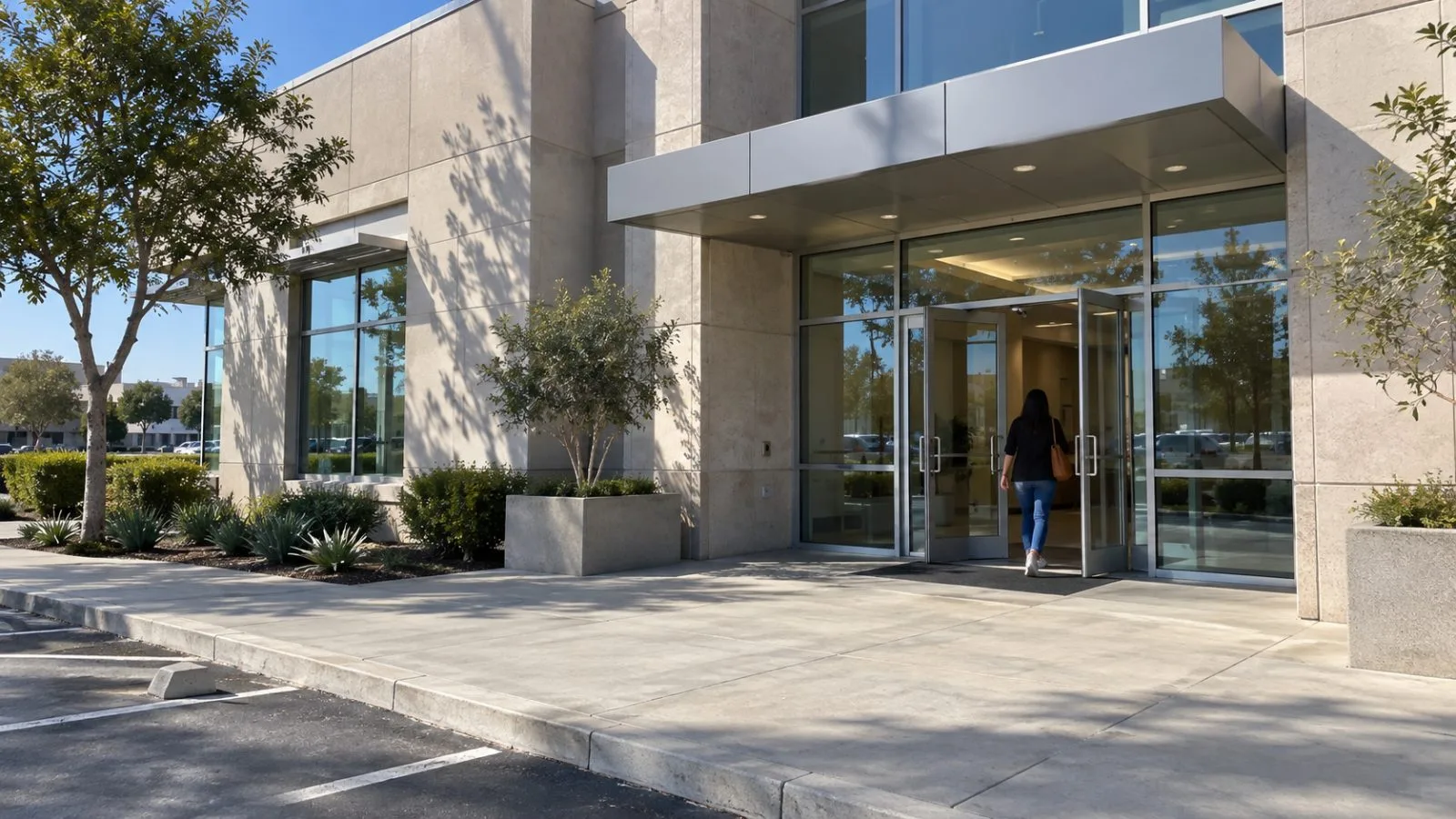 A customer enters the bank center at CVB Financial’s headquarters in Ontario, California. (AI-generated image / EconoTimes)