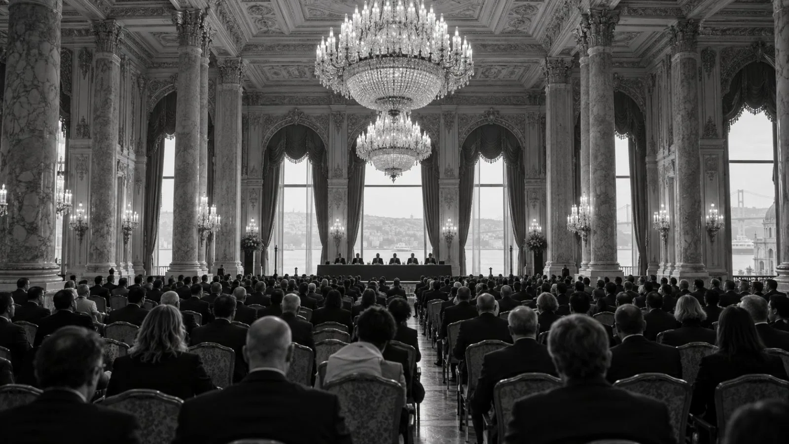 Delegates gather for a forum session at Çırağan Palace in Istanbul, Türkiye. (AI-generated image / EconoTimes)