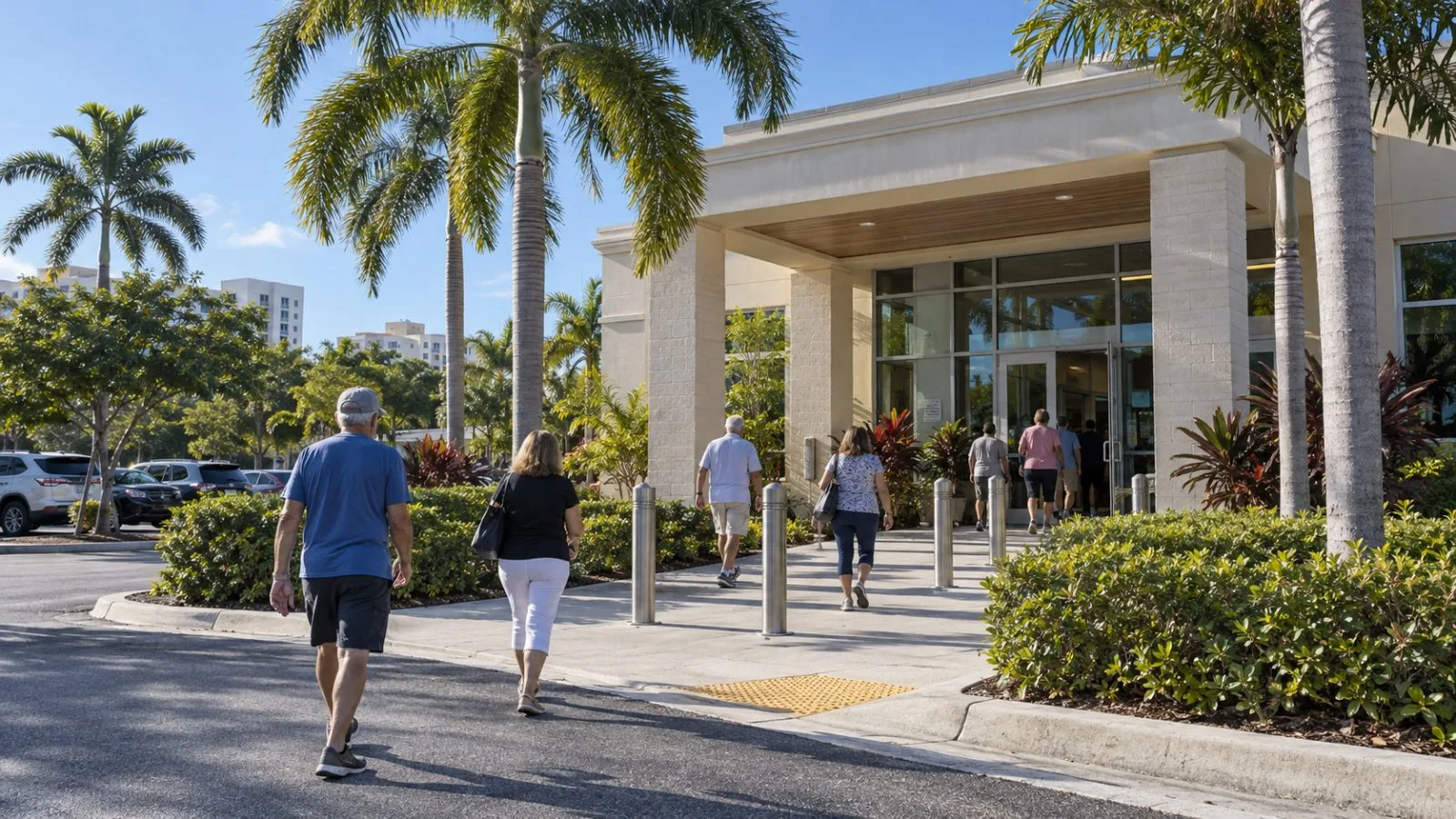Voters approach an early-voting polling place in Palm Beach County, Florida (AI-generated image / EconoTimes)