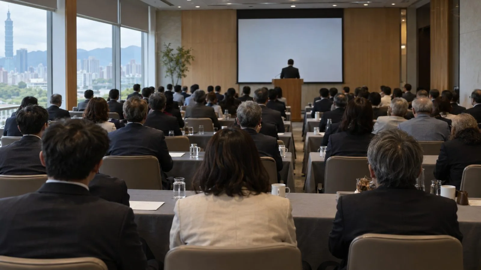 Delegates listen during a policy conference in Taipei, Taiwan. (AI-generated image / EconoTimes)