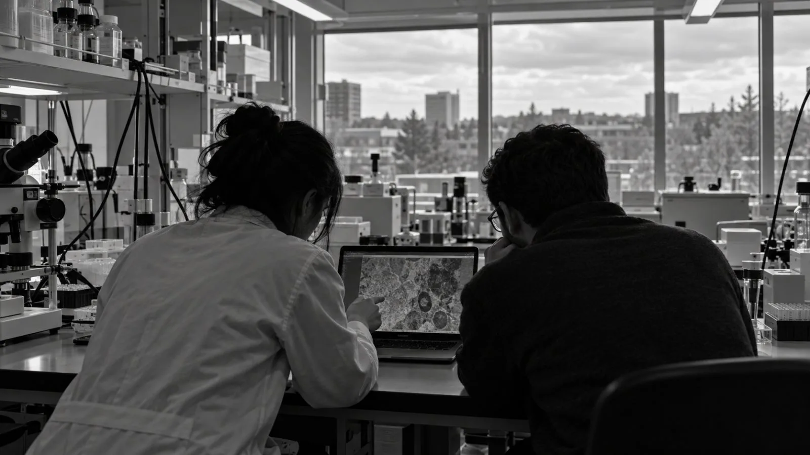 Researchers examine digital evidence in a Waterloo, Ontario, university lab. (AI-generated image / EconoTimes)