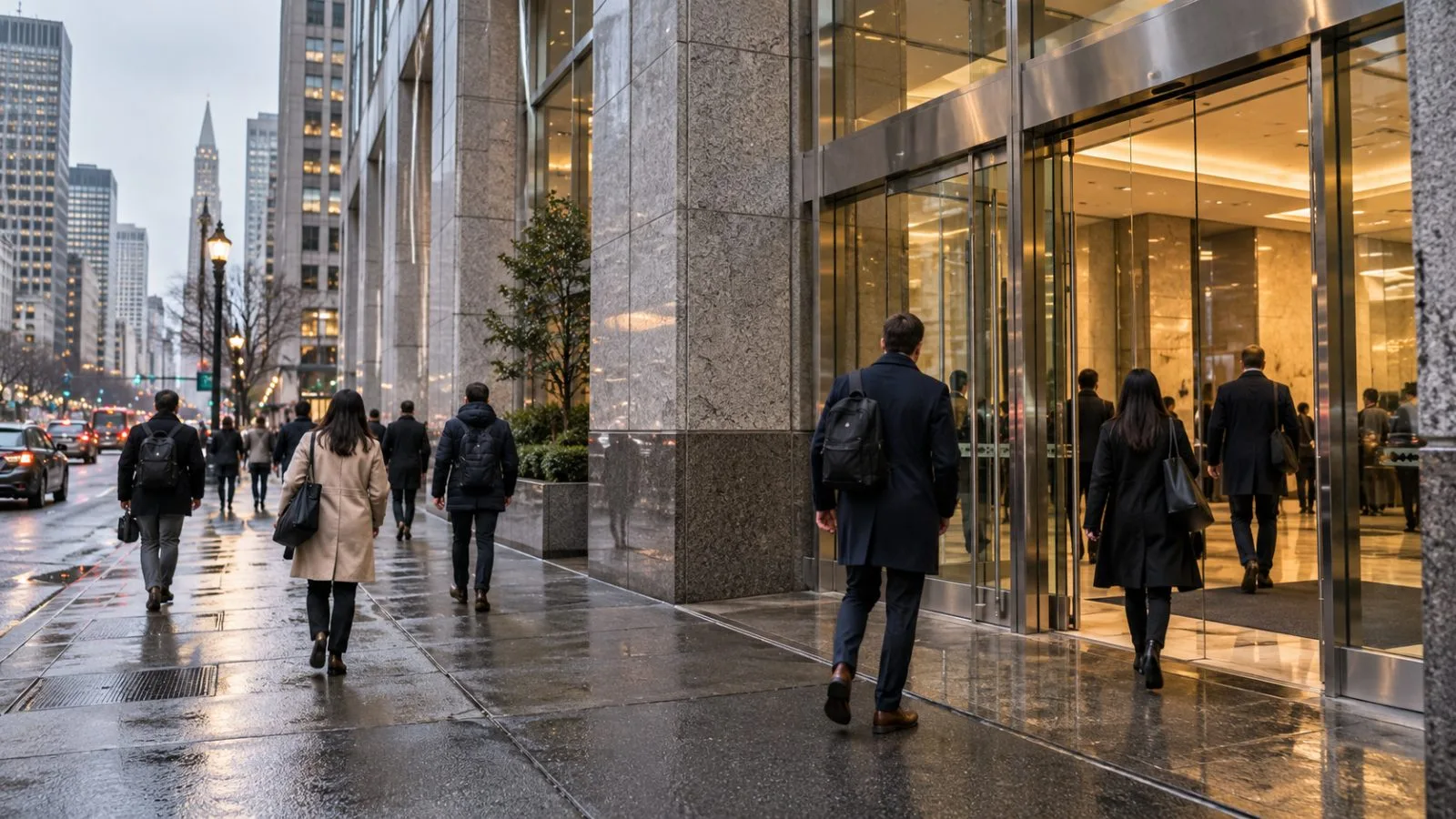 Commuters enter office towers in Manhattan’s Financial District, New York City. / EconoTimes.ai