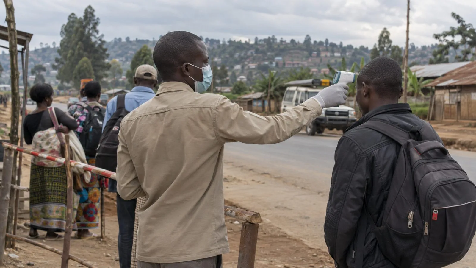 Health workers celebrate outside an Ebola treatment center in Mongbwalu, Democratic Republic of the Congo. / EconoTimes.ai