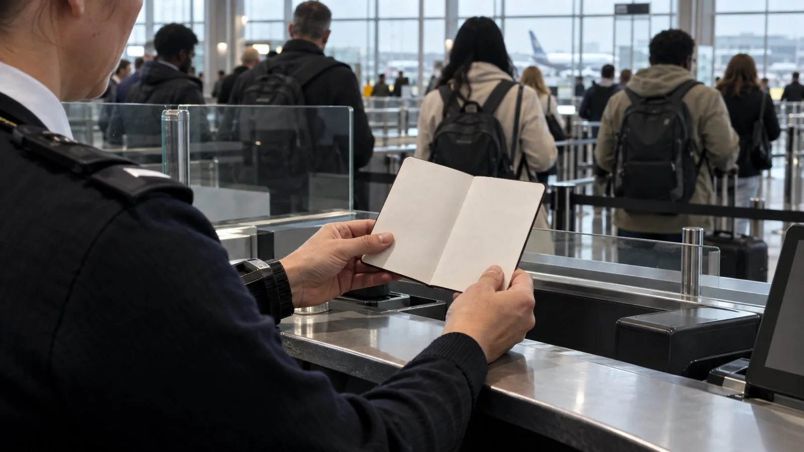 Travelers present passports at an immigration control point at Heathrow Airport in London (AI-generated image / EconoTimes)