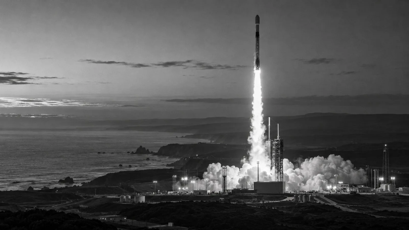A Falcon 9 rocket lifts off from Vandenberg Space Force Base in California. (AI-generated image / EconoTimes)