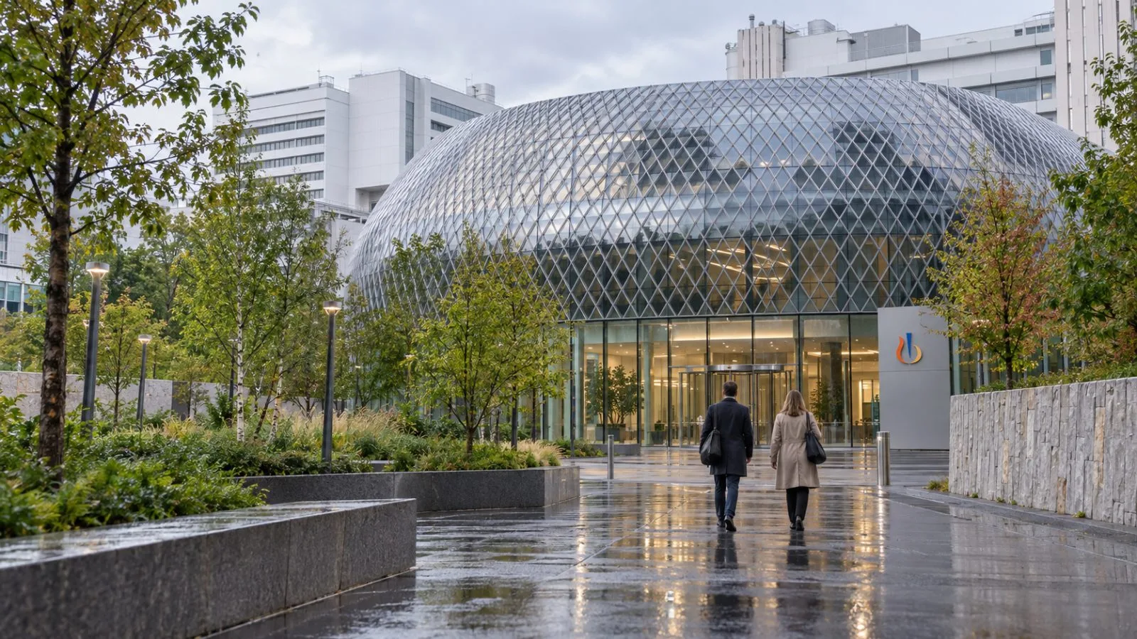 A research building stands at the Novartis Campus in Basel, Switzerland, beneath a cloudy sky. / EconoTimes.ai