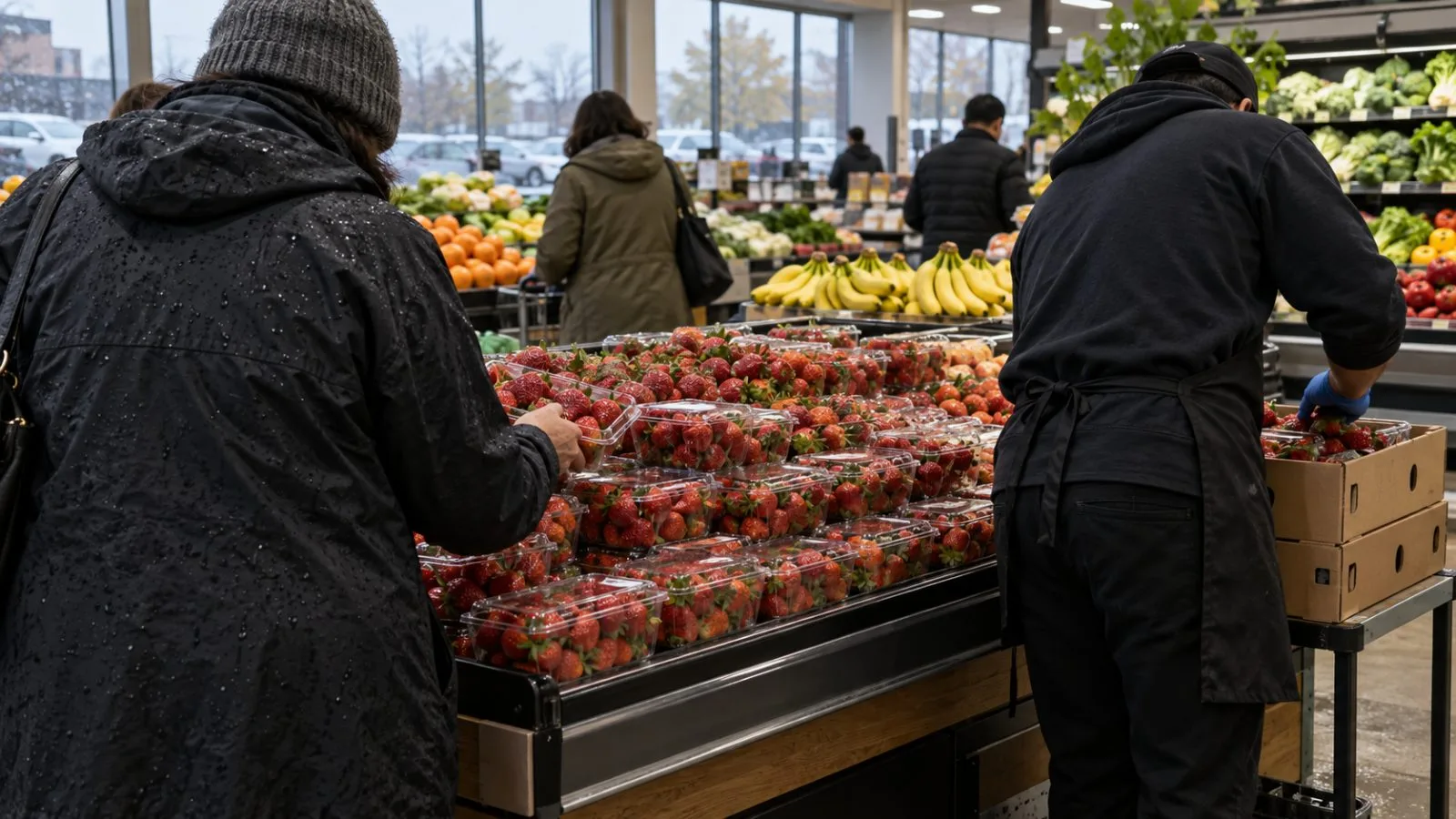 Shoppers select fresh strawberries at a grocery store in Toronto, Canada. (AI-generated image / EconoTimes)