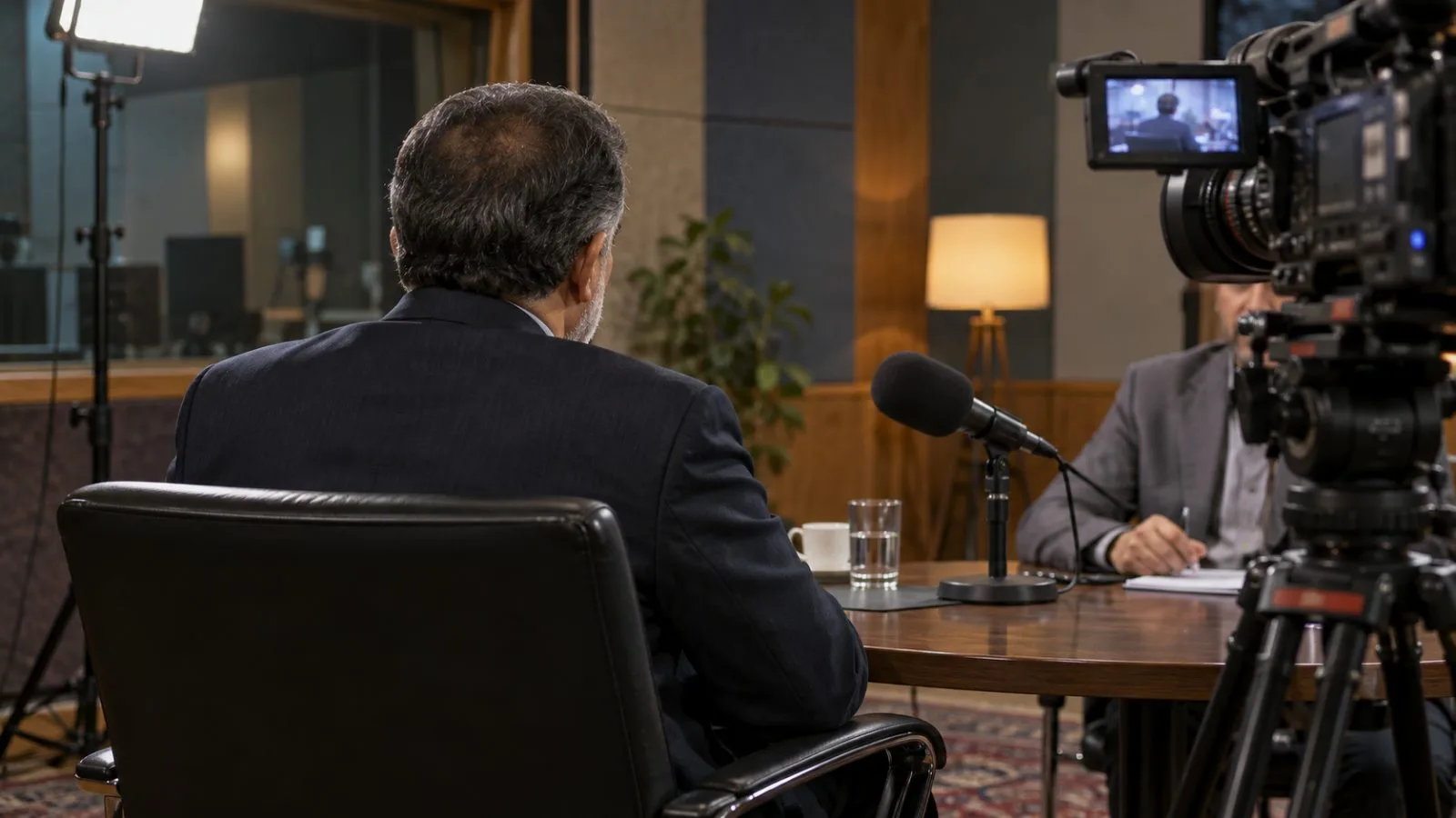 A television interview is recorded in a studio in Tehran, Iran (AI-generated image / EconoTimes)