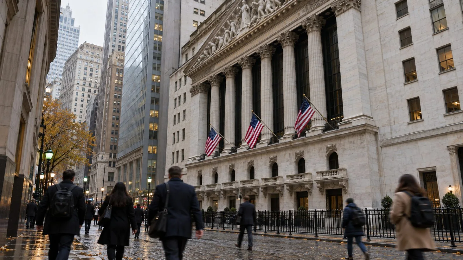 Pedestrians pass the New York Stock Exchange on Wall Street in Lower Manhattan. (AI-generated image / EconoTimes)