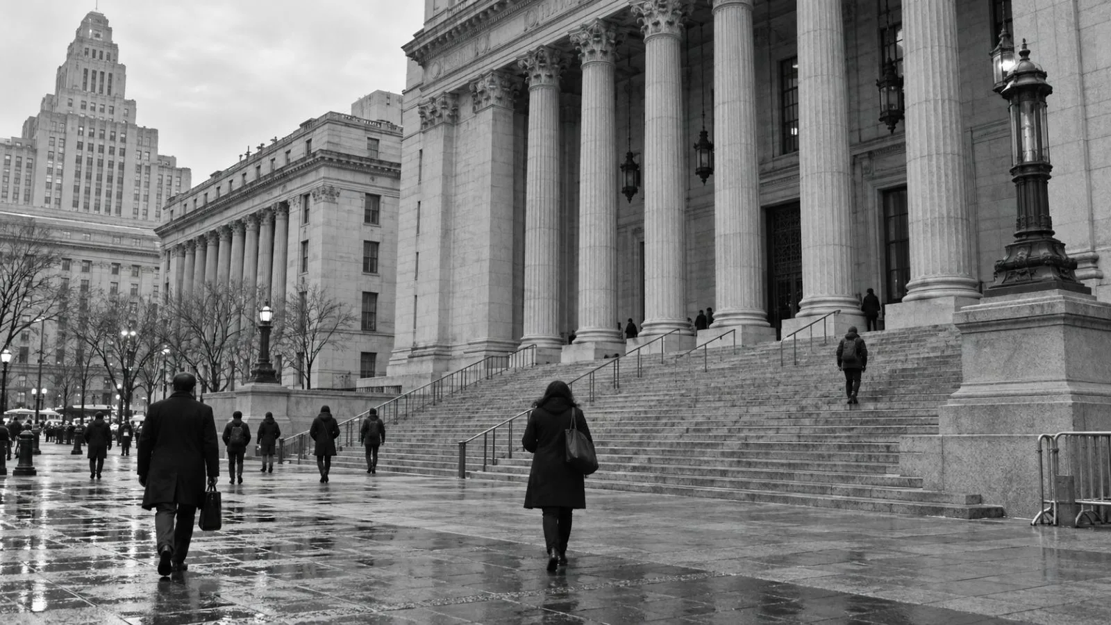 Pedestrians pass the Thurgood Marshall United States Courthouse in Foley Square, Manhattan. (AI-generated image / EconoTimes)