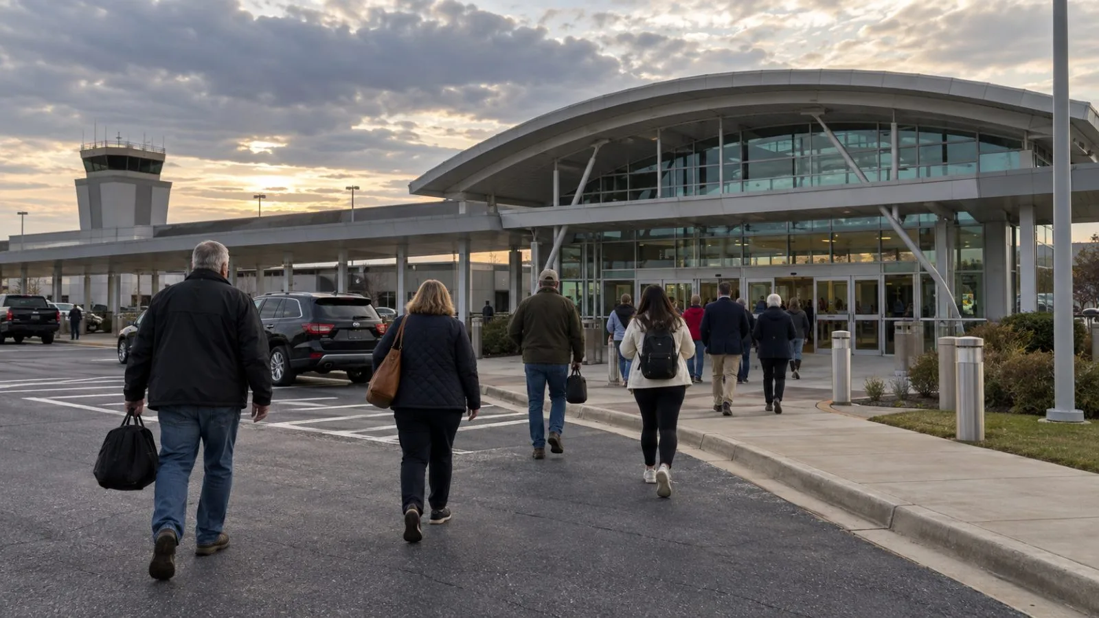Visitors approach Pitt-Greenville Airport in Greenville, North Carolina, beneath cloudy skies. (AI-generated image / EconoTimes)