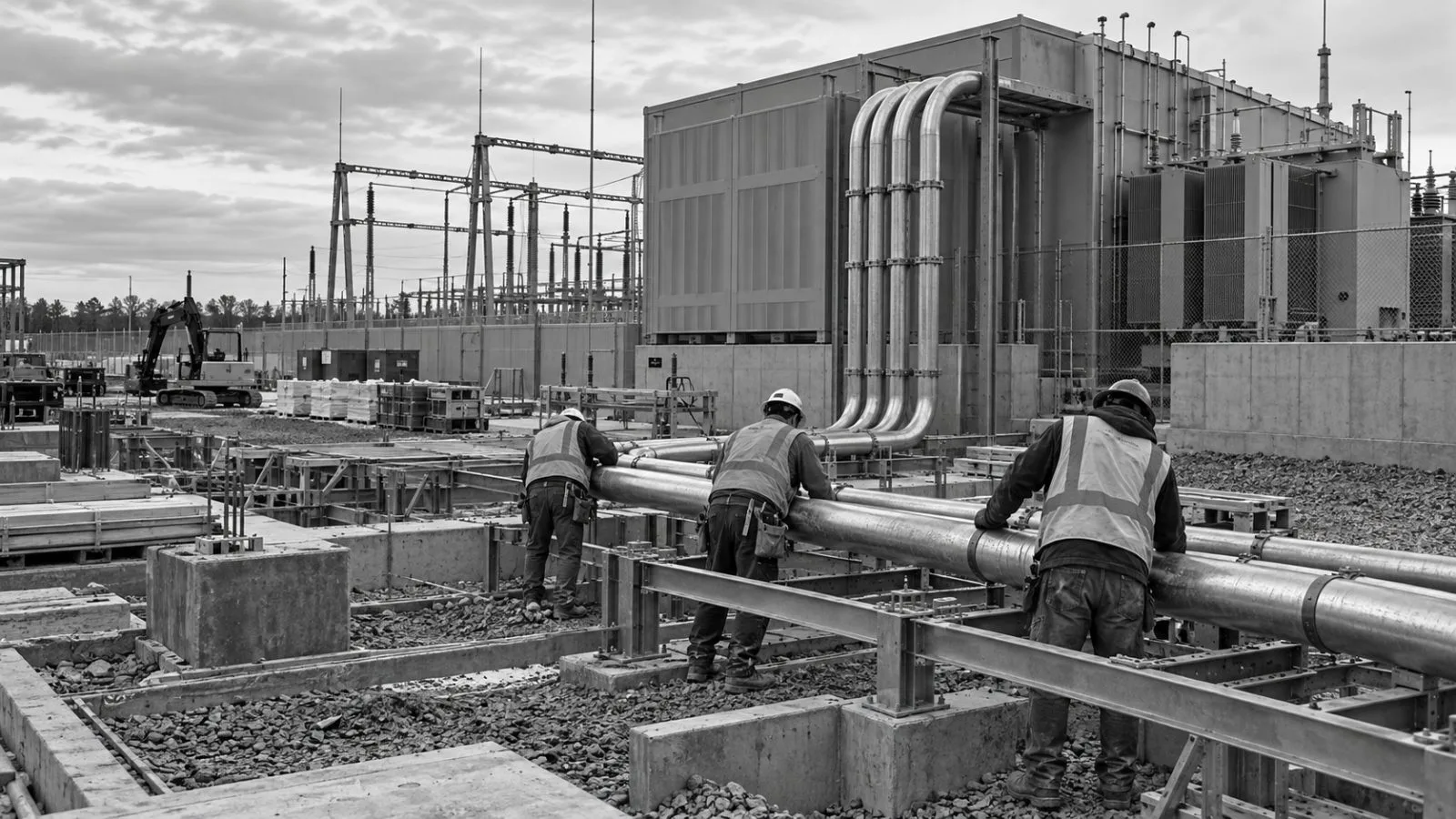 Electricians install conduit at a data-center construction site in Ashburn, Virginia. (AI-generated image / EconoTimes)