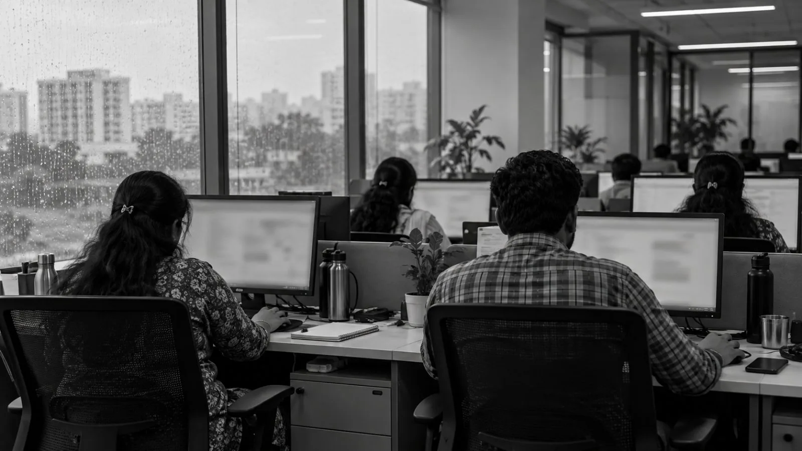 Healthcare operations staff work at Sagility’s AMR Tech Park office in Bommanahalli, Bengaluru. (AI-generated image / EconoTimes)