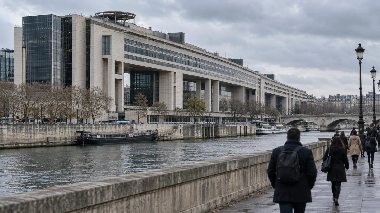 Commuters pass the French Ministry of Economy and Finance in Paris on an overcast morning. (AI-generated image / EconoTimes)