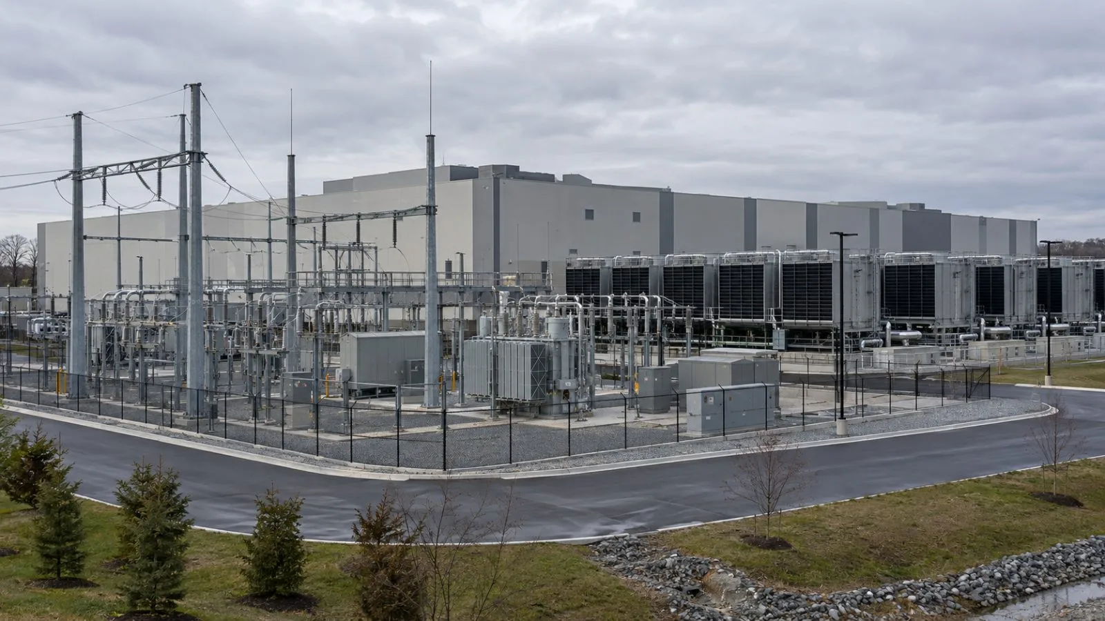 A data center campus and power substation stand in Ashburn, Virginia. (AI-generated image / EconoTimes)