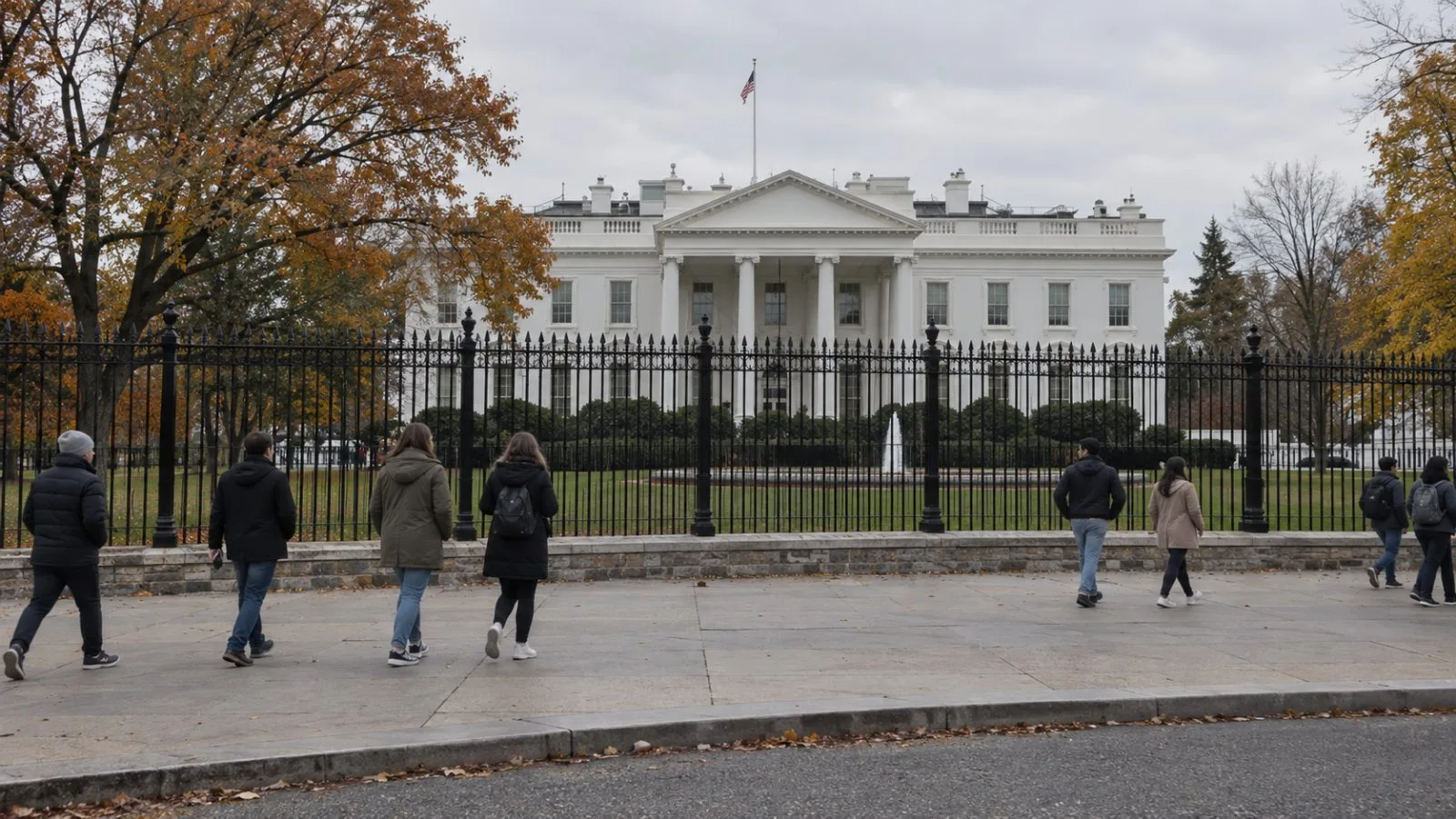 Pedestrians pass the White House in Washington, D.C., on an overcast autumn afternoon. (AI-generated image / EconoTimes)