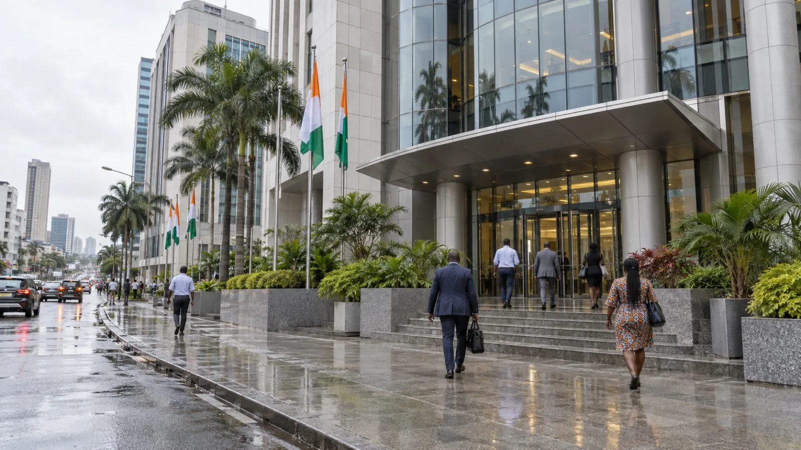 The regional exchange’s headquarters stands on Rue Joseph Anoma in Abidjan, Côte d’Ivoire. (AI-generated image / EconoTimes)